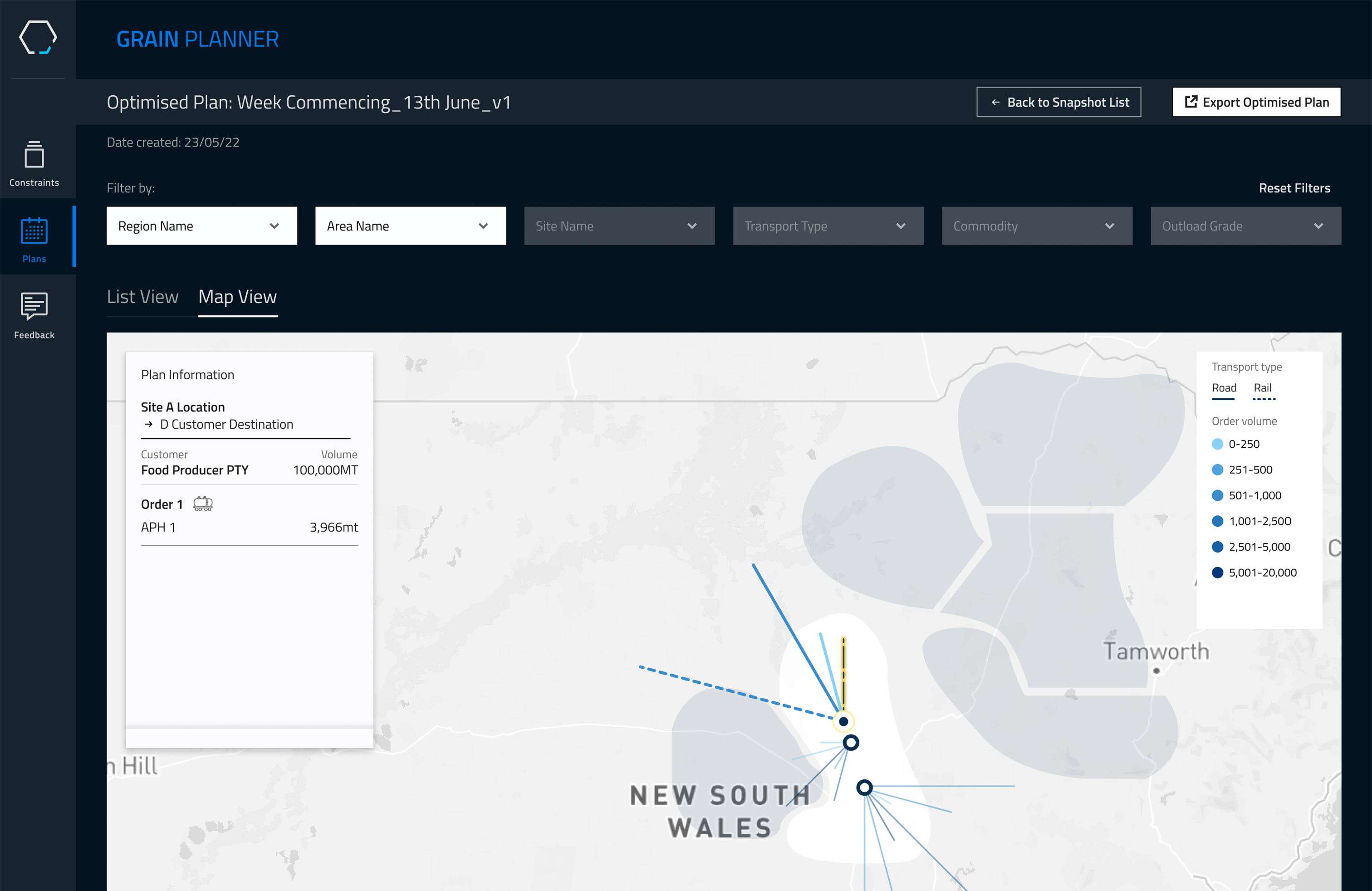GrainCorp optimised supply chain plan map