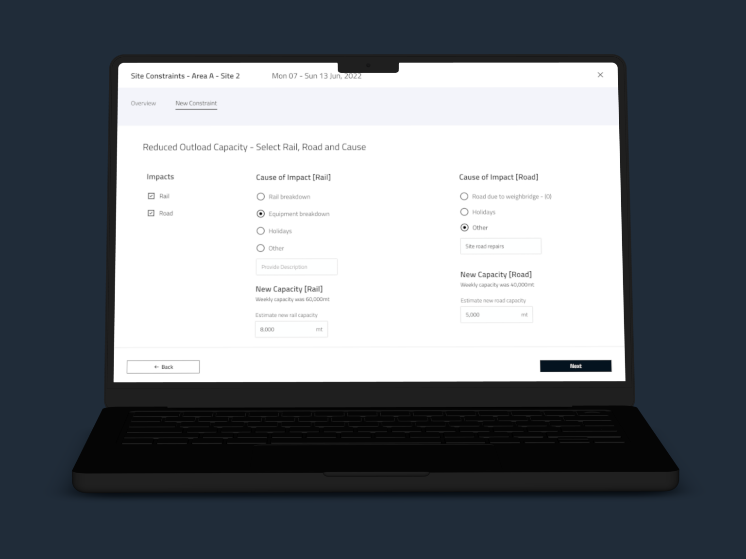 GrainCorp planning tool — screen view one