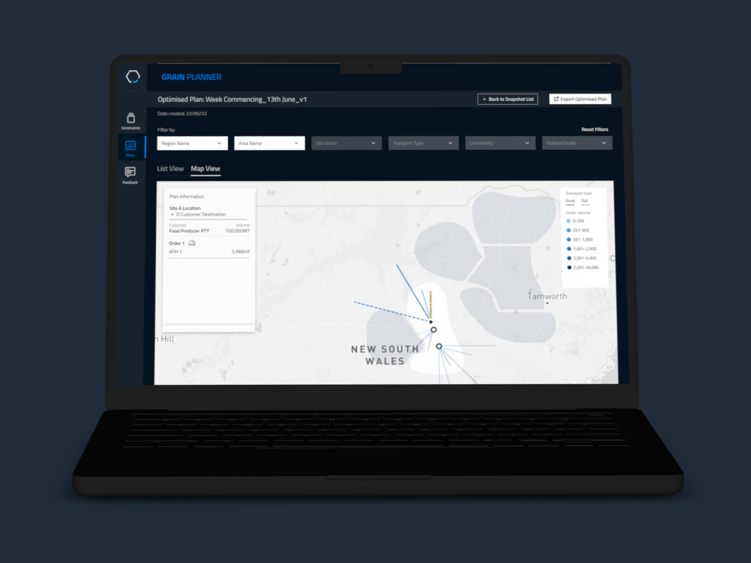GrainCorp planning tool — screen view two